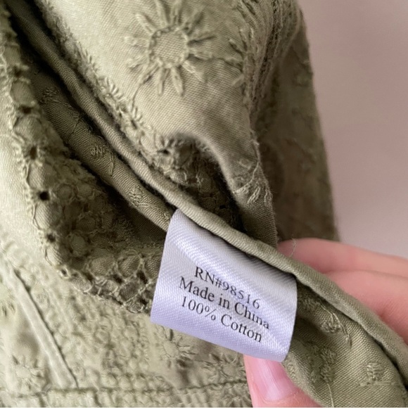 COLDWATER CREEK Garden Girl Olive Green 100% Cotton Eyelet Short Sleeve Blazer - Picture 10 of 10
